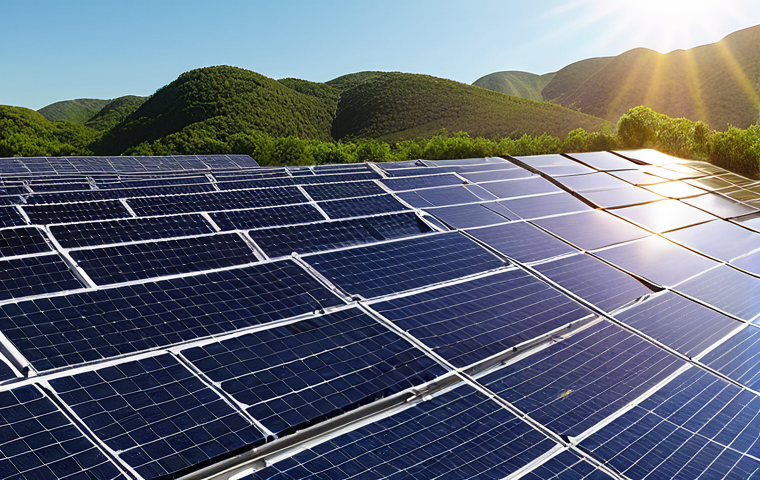 **

Prompt: A sunny day view of solar panels gleaming, emphasizing renewable energy and a bright, optimistic future in environmental engineering.

**