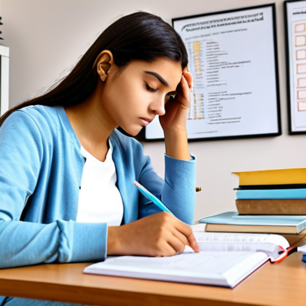 Focused Exam Preparation**
A student fully clothed in a comfortable, casual outfit, sitting at a bright desk with textbooks and notes. The student is concentrating intently on an exam paper. A timer is visible, showing strategic time management. Bookshelf and motivational posters in the background. Safe for work, appropriate content, professional, family-friendly, perfect anatomy, correct proportions, natural pose, well-formed hands, proper finger count, natural body proportions, fully clothed, modest clothing.
**