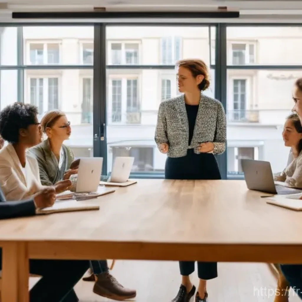 환경관리사 시험 준비 시 유용한 커뮤니티 - **Prompt:** A dynamic, wide-angle shot inside a modern, naturally lit co-working space in a French c...