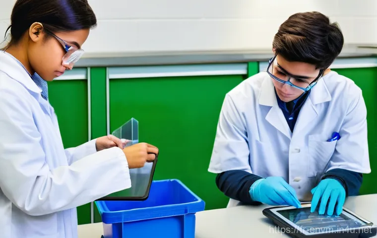 환경관리사 시험 대비 실기 실습장 리뷰 - **Prompt:** A dynamic, high-resolution photo of a group of diverse young adult students (male and fe...